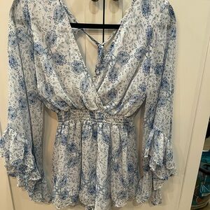 ALTARD STATE Floral Blue and White Women's romper